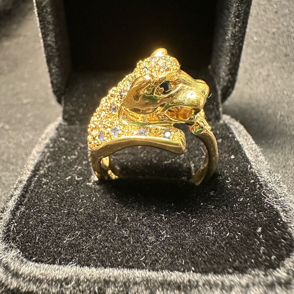 Gold Plated Silver Natural Sapphire Leopard Ring